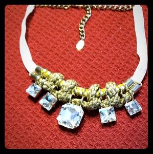Large crystal, rope, and pink satin choker